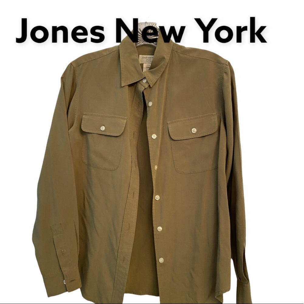Jones New York Olive Green Button Down Shirt PS